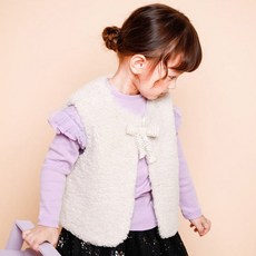 JELISPOON 女童款甜美長袖假兩件絨毛背心