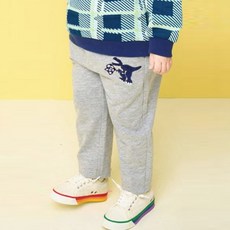 JELISPOON 童款簡約恐龍刺繡素色運動束口長褲