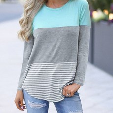 撞色條紋長袖哺乳上衣