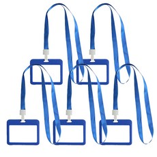 雙面橫式員工證件套 + 掛繩組, 5套, 藍色