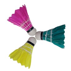 彩色羽毛羽球 3入, 黃色, 粉紅色, 藍色, 1個