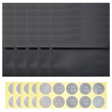 2Youngdesign 文字印花圓形貼紙 50入+明信片信封組 50入, 隨機出貨(貼紙)+黑色(信封), 1組