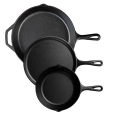 LODGE IH爐適用鑄鐵鍋具 3入, 單色, 煎鍋27cm+平底鍋22cm+平底鍋32cm