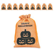 Donna&deco 萬聖節禮物包裝麻布袋 13 x 18 cm, 10個, 南瓜朋友們 橘色