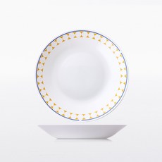 pyrex 牛奶玻璃盤 2入 M號, 黃邊圓款, 1組