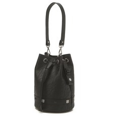 LONDON SIGNATURE 全版logo印花高級皮革水桶包, 黑色