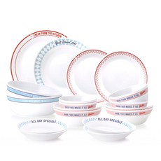 Corelle Brands 康寧餐具 Pyrex 牛奶玻璃4人碗盤組 18p, 飯碗(4p) + 湯碗(4p) + 淺碟(4p) + 冷麵碗(2p) + 小盤(2p) + 中盤(1p) + 大盤(1p), 好食餐館