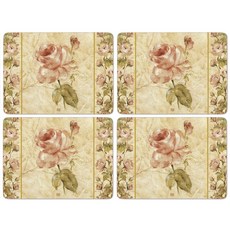 [쿠팡수입] 포트메리온 핌퍼넬 앤틱 로즈 린넨 프린트 테이블매트 4p 세트, 혼합색상
