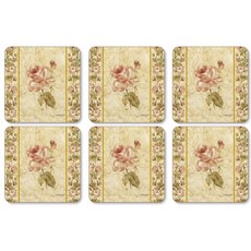 [쿠팡수입] 포트메리온 핌퍼넬 앤틱 로즈 린넨 프린트 컵받침 코스터 6p 세트, 혼합색상