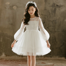 ORANGEDAMOM 女童袖網紗泡泡袖雪紡洋裝