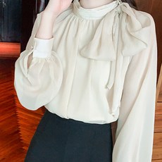 Paperments 雙層透視抓皺蝴蝶結雪紡上衣 02486