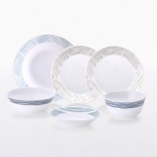 pyrex 1人用牛奶玻璃餐具組 6入, 飯碗+湯碗+配菜碟+盤子(S) 2入+盤子(M), 幾何圖形款