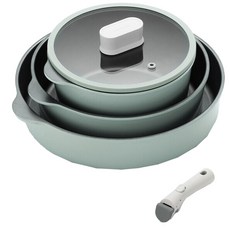 LocknLock 樂扣樂扣 Suit可拆式把手IH不沾鍋具5件組 SDE1181IHS01, 鍋 18 cm + 多功能鍋 22 cm + 煎鍋 26 cm + 玻璃蓋 + 可拆卸手柄, 薄荷