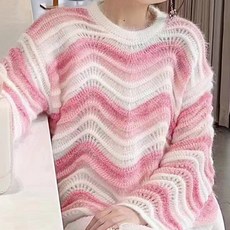 MEICHEL 女款圓領彩虹條紋長袖寬鬆毛衣 01229