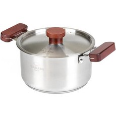 CASANI IH爐適用木質雙耳不鏽鋼湯鍋附鍋蓋, 銀色, 22cm, 1個