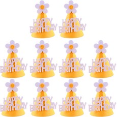LivingDA 生日尖頂帽 組裝型, 10個, 花朵橘(尖頂帽), 隨機出貨(繩子)