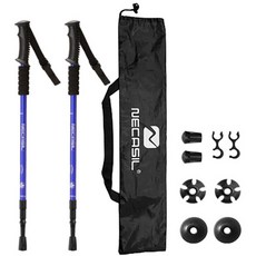 NECASIL 紐卡斯爾 杜拉鋁超輕量3節登山杖 2入 + 專用收納袋 + 替換用橡膠帽蓋, 藍色