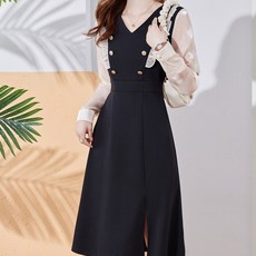 페이퍼먼츠 사이드 프릴 버튼 브이넥 샤틴 슬릿 원피스 02576 빅사이즈 포함