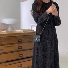 비비에모 빈티지 이중 잔도트 롱 원피스 01676