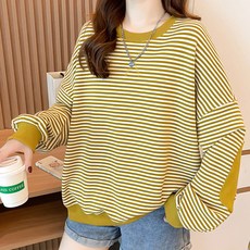 Mitchell 秋季條紋拼色袖貼片寬鬆長袖衛衣 01256