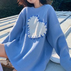 메이첼 여성용 하트 박음질 자수 골지 니트 티셔츠 01359