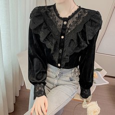 비비에모 벨로아 레이스 럭셔리 가을 겨울 블라우스 01731