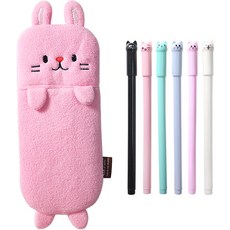 可愛貓咪凝膠筆6種 + 動物輕薄鉛筆袋套組, 1套, 隨機出貨(鉛筆袋)