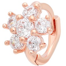 女性用 14K 易扣式花朵方晶鋯石金針羅蘭單支環形耳環 JR404
