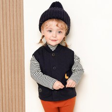 milk mile 孩童條紋長袖T恤+絎縫刺繡圖案背心