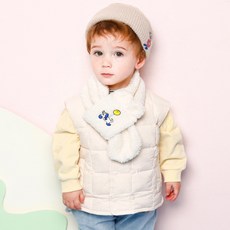 milk mile 童款黃色氣球與小狗刺繡絨毛圍巾