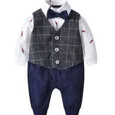 조이멀티 꼬마병정 조끼정장 넥타이 신생아 우주복