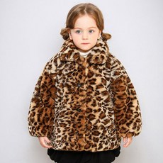JELISPOON 女童款時尚豹紋絨毛外套