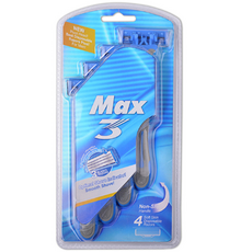 드위트리 MAX 3단 일회용 면도기 블루, 1개, 4개입