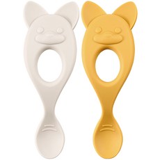 마더케이 이유식 놀이스푼 2종 세트 여우, 머스타드, 아이보리, 2개