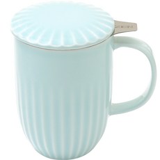 韓國 ZEN 百褶茶馬克杯 480ml + 杯蓋 + 不鏽鋼濾網組合, 薄荷, 1套