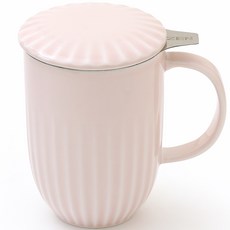 韓國 ZEN 百褶茶馬克杯 480ml + 杯蓋 + 不鏽鋼濾網組, 莓果粉, 1套