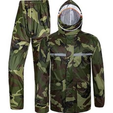 블루시즌 밀리터리 룩 레인 자켓 프리미엄 방수 우비 상하의 세트, 카모 그린, 1개