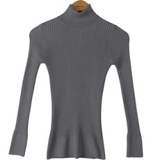 빼빼 여성용 폴라넥 슬림 골지 탄탄시보리 니트 티셔츠