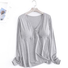 V領莫代爾棉長袖T恤