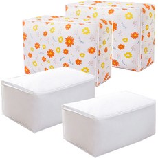 MINEING 圖案印花防水羽絨被收納袋組 XL號 105L 2入+103L 2入, 白色的花, 1套