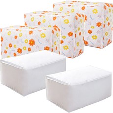 MINEING 圖案印花防水羽絨被收納袋組 XL號 105L 2入+103L 3入, 白色的花, 1套