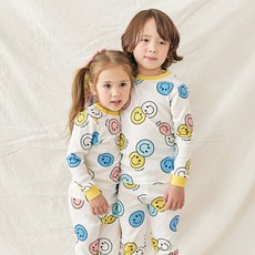 Maykids 30支棉孩童笑臉圖案長袖T恤+長褲套裝
