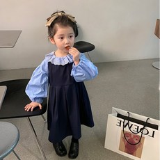 Arbe 兒童荷葉邊蕾絲襯衫連身裙