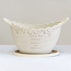 Garden in the City 古典風格葡萄橢圓花盆含底盤組, 白色