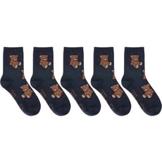 박군 여성용 PG 테디패턴 중목 양말 5족 세트