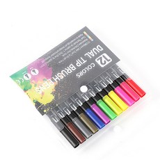 雙頭軟筆麥克筆組 黑色筆桿, 12色, 1套