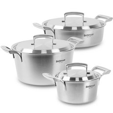Bellevue IH爐適用五層不鏽鋼鍋具 3入, 單一顏色, 羊水16cm+羊水24cm+火鍋24cm