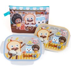 天才麵包理髮師不鏽鋼餐盤便當盒組 PP082, 混色, 餐盤+便當蓋 2入+便當袋