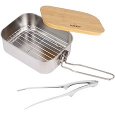 KEEP 캠핑 스텐 사각 폴딩 반합 + 스테인레스 집게 + 전용파우치 세트, 혼합색상, 1세트