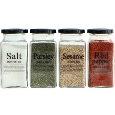 wittink 玻璃方形調味罐組, 調味罐 250ml x 4入 + 標籤貼紙 9種, 1套